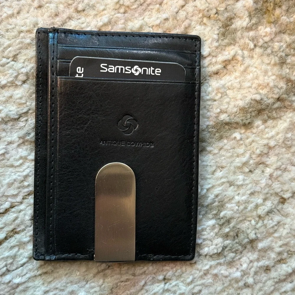 Samsonite Black Leather RFID Protected Card Holder Money Clip